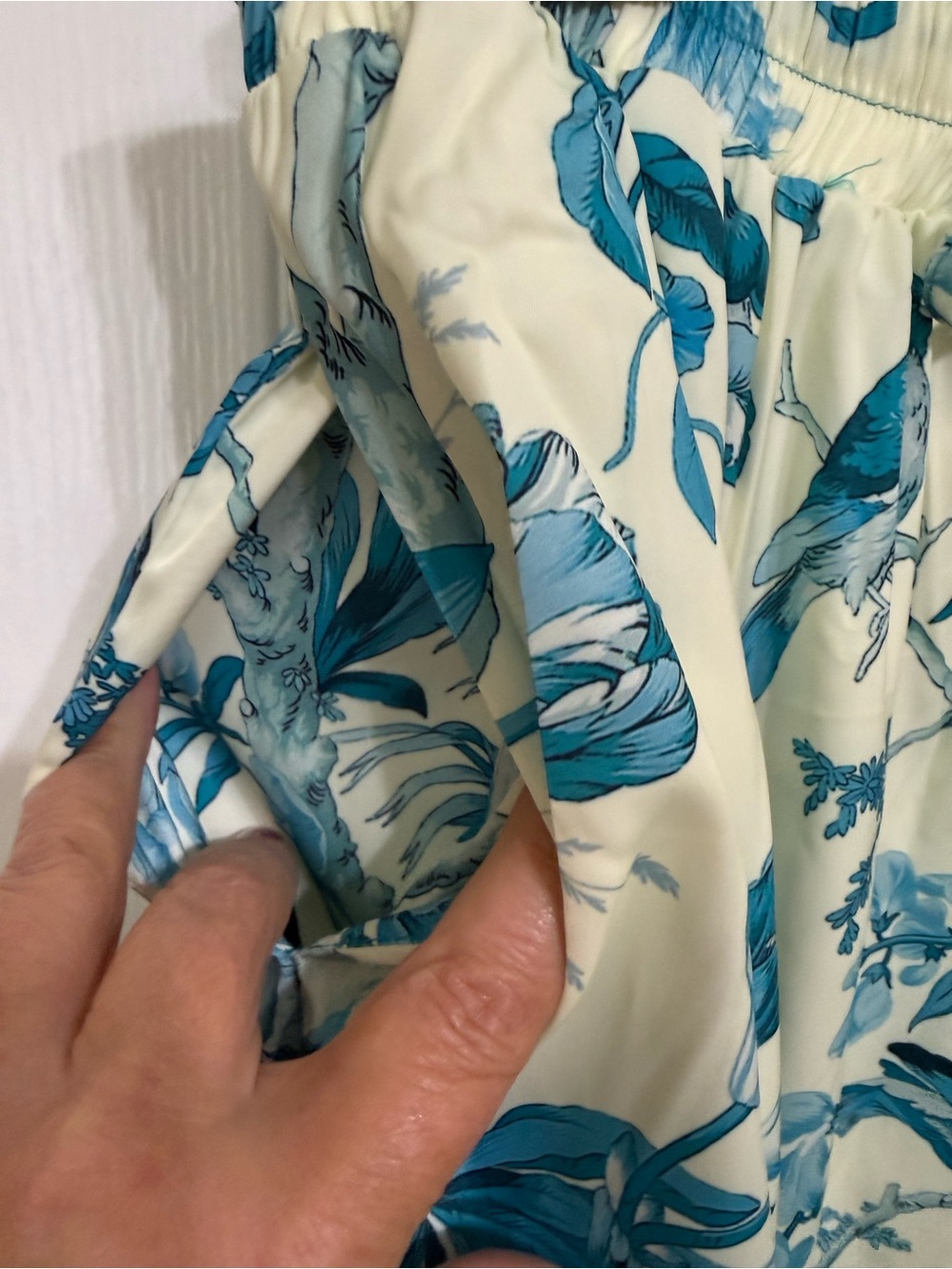 H245 NWT A Rare Bird OS Set Teal Blue Boho Velvet Top Floral Bird Wide Leg Pants - Picture 4 of 16